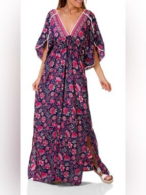 Raga Women's V-Neck 3/4 Sleeve Floral Maxi Dress NWT
